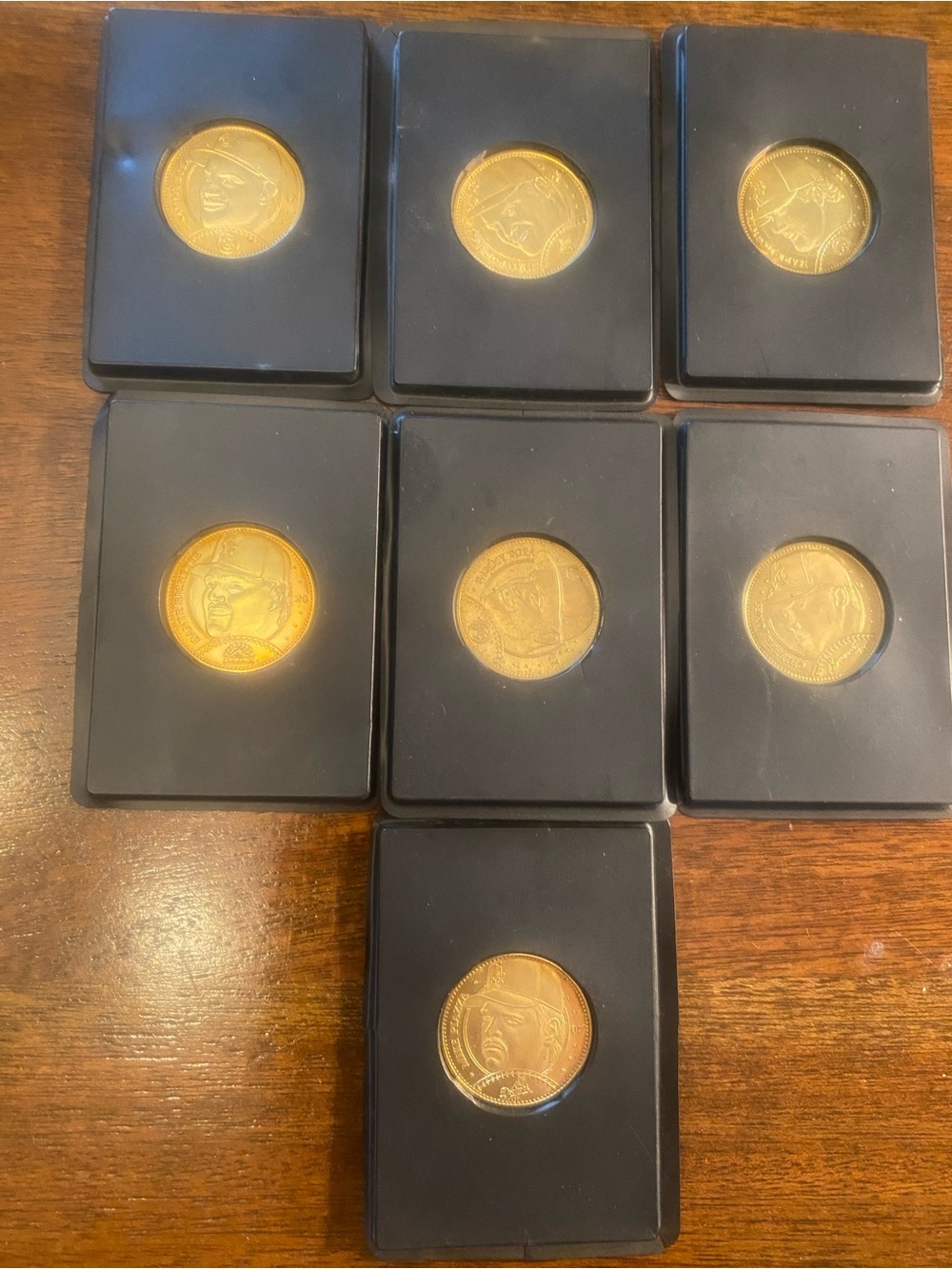 1998 Pinnacle Mint Brass Coins Lot of 7 - Chipper Jones Mark McGwire Piazza Sosa